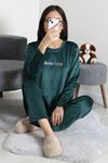 Kadın Fransız Kadife Enjeksiyon Baskı Pijama Takımı Zümrüt