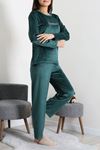 Kadın Fransız Kadife Enjeksiyon Baskı Pijama Takımı Zümrüt