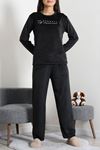 Kadın Fransız Kadife Enjeksiyon Baskı Pijama Takımı Siyah