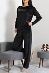 Kadın Fransız Kadife Enjeksiyon Baskı Pijama Takımı Siyah