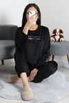 Kadın Fransız Kadife Enjeksiyon Baskı Pijama Takımı Siyah