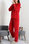 Kadın Fransız Kadife Enjeksiyon Baskı Pijama Takımı Kırmızı