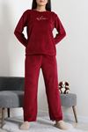 Kadın Fransız Kadife Enjeksiyon Baskı Pijama Takımı Bordo