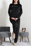 Kadın Fransız Kadife Enjeksiyon Baskı Pijama Takımı Siyah