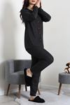 Kadın Süet Düğmeli Pijama Takımı Siyahpuanlı