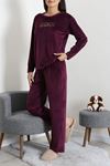 Kadın Fransız Kadife Enjeksiyon Baskı Pijama Takımı Mor