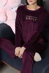 Kadın Fransız Kadife Enjeksiyon Baskı Pijama Takımı Mor