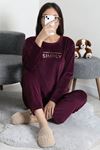 Kadın Fransız Kadife Enjeksiyon Baskı Pijama Takımı Mor